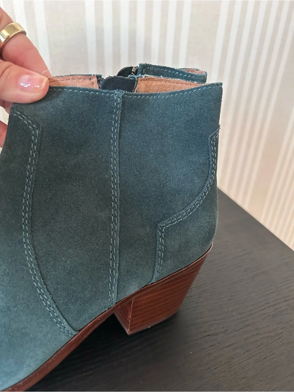 Madewell The Western Boot In Teal Blue Genuine Suede Women’s Size 7.5 NEW
